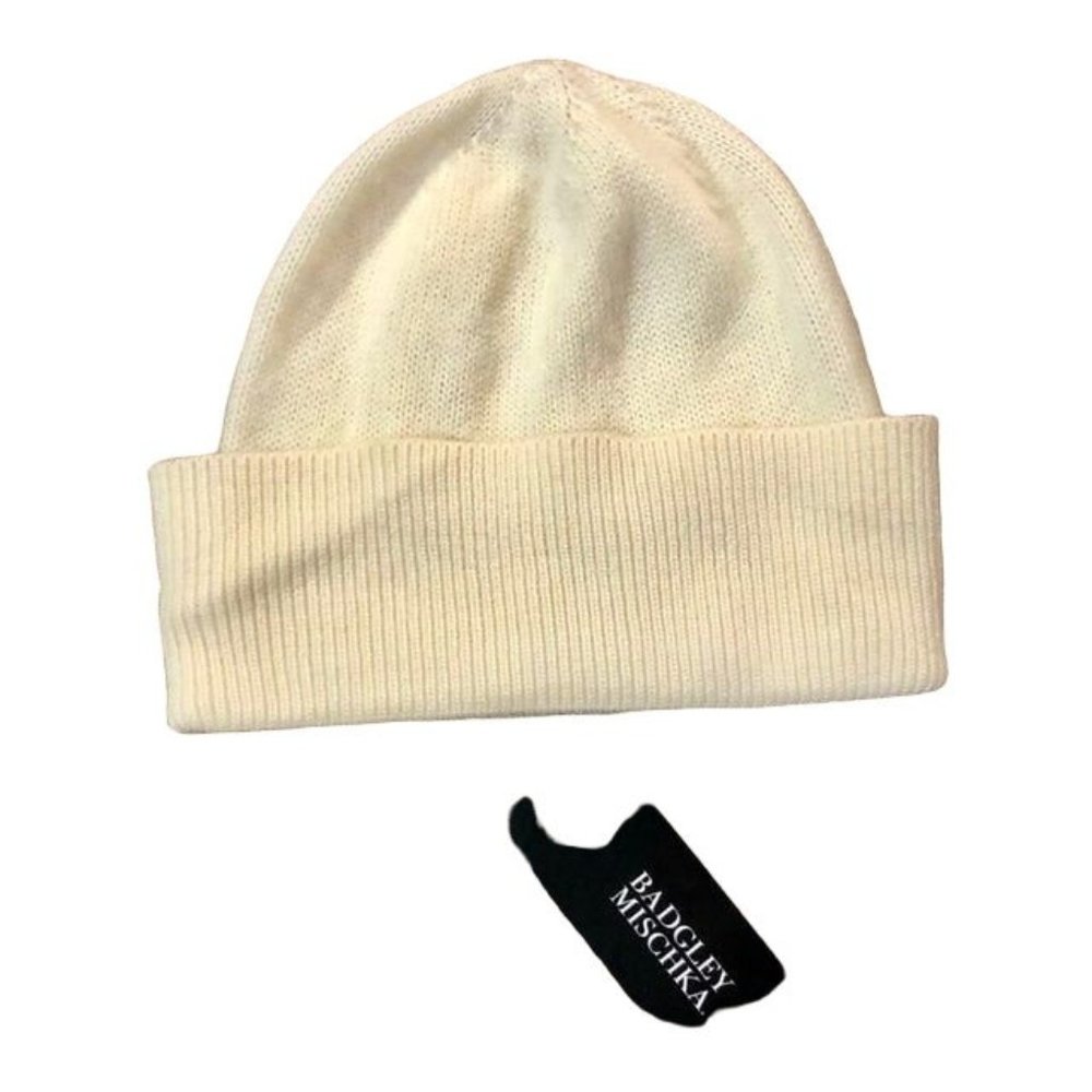 Badgley Mischka Knit Beanie With Cuff NEW One Size Ivory 5% Cashmere